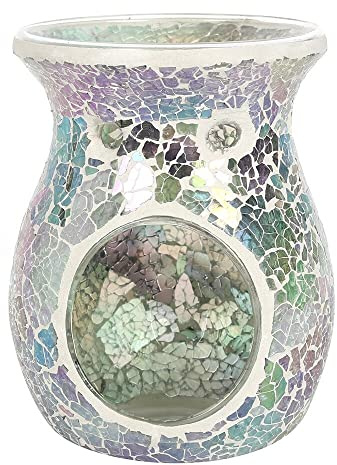 Elegant Large Light Blue Iridescent Glass Crackle Oil Burner - 14.5cm x 11cm (1 Pc.) - Luxurious Design, Premium Material, Aromatherapy Accessory - Ideal for Home & Office Decor