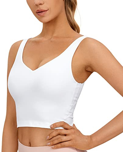 CRZ YOGA Butterluxe Dam V-ringad Longline Sports Bh - Vadderat Träningskropp Med Inbyggd Bh Vit M