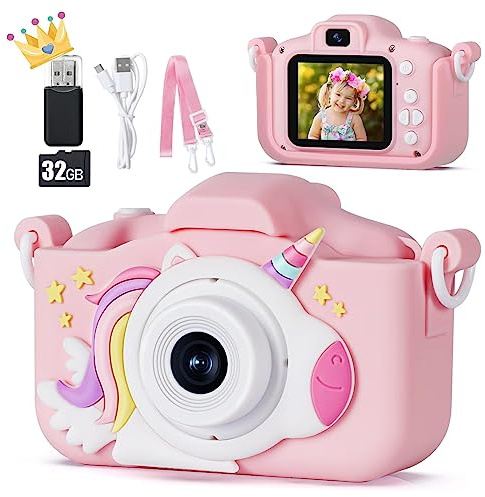 Appareil Photo Enfant 3-12 Ans, 48MP Vidéo HD, Cadeau Jouet Filles Garçons 3-10 Ans, 32G SD Carte et Étui Silicone Licorne