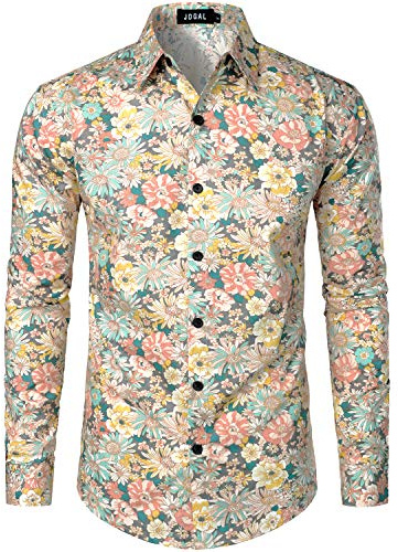 JOGAL Chemise Business pour Homme à Manches Longues avec Boutons et Impression Florale, Coupe Droite, Chemise de Loisirs, gris, XL