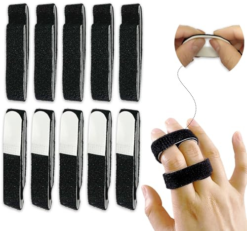 Jrery-KEY 10 Pack Buddy Tape Finger Straps With Padded, Hook and Loop Finger Splint Buddy Straps Buddy Loops for Injured Finger Support, Washable and Reusable