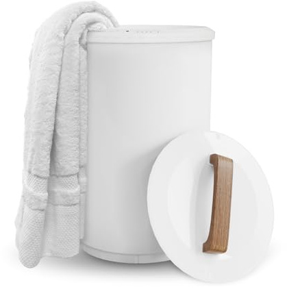 SAMEAT Heated Towel Warmers for Bathroom - Large Towel Warmer Bucket, Wood Handle, Auto Shut Off, Fits Up to Two 40X70 Oversized Towels, White