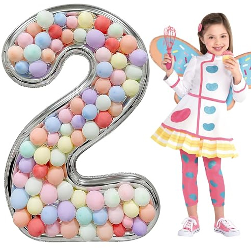 Skywin Large Numbers for Party Decor- 2, Big Numbers for Party Decorations 65 Inches (5.42 Feet) Mosaic Balloon Frame, Giant Digit Frame for Birthday (Silver)