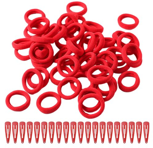 60-delad uppsättning röda hårband, med 20 röda hårnålar, elastiska hårband, ersättningsband, röda pannband, elastiska gummiband, enkla hårtillbehör, lämpliga för hästsvans och flätor