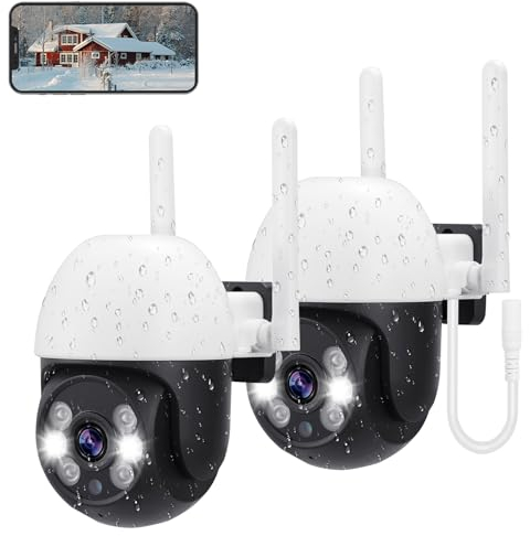 LEUTED 2 Stück 2K Überwachungskamera Aussen WLAN 5GHz/2,4GHz Kamera Überwachung, Outdoor Kamera mit Automatische Verfolgung, 2-Wege-Audio Sound-Lichter Alarm, IP66, SD-Karte/Cloud-Speicher