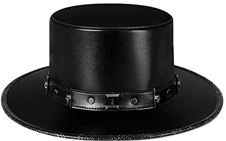 MONOJLY Steampunk Pestarzt Hut PU Leder Schwarz Flat Top Hut für Halloween Cosplay