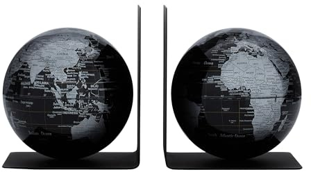 TROIKA Globus Buchstützen aus Metall BOOKGLOBE Ø 13 cm magnetisch balancierte Globen schwarze Meere & matte silberfarbene Landflächen, zusammen 1,2 kg - im hübschen Karton ideal zum Verschenken