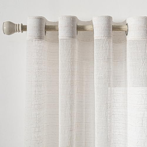 MYSKY HOME Gardinen mit Ösen Vorhang Boho Vorhänge Halbtransparent Gardine Leinenoptik Falte Voile Ösenschal Dekoschal für Wohnzimmer Schlafzimmer, 2 Stücke H 225 x B 140 cm, Beige.