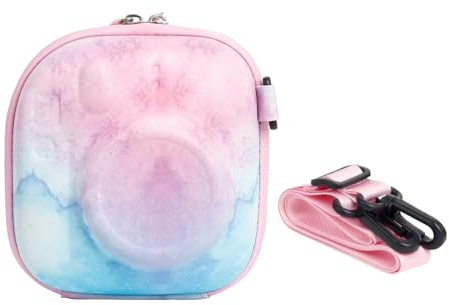 MUZIRI KINOKOO Colorful Hard EVA Case for Fuji Instax Instax Mini 13/Mini 12/40/11/Mini 99/90/9/8/ 7+ Camera, Instant Camera Storage Bag with Shoulder Strap- Blue & Pink