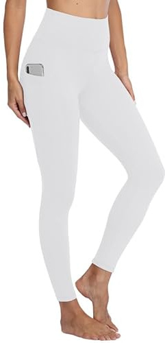 Gayhay Sport Leggings Damen mit Taschen High Waist Schwarze Sportleggins Lang Sporthose Laufhose Bauchweg Blickdicht Fitnesshose Yoga Gym Leggings Weiß.S-M
