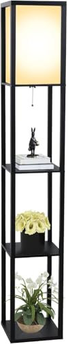YOURLITE Lampadaire étagère, Lampe sur pied en Bois 3 étagères, éclairage Intérieur, Convient Pour Le Salon, La Chambre, La Salle D'étude, Le Bureau, Noir, Sans ampoule 160cm