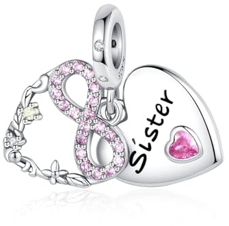 Alstiva Familie Freundschaft Liebe 925 Sterling Silber 5A Zirkonia Charm Anhänger für Armband Charm Bead Pendant für Europäische Armbänder Halsketten Schmuck Geschenk für Damen Frauen