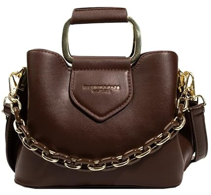 DUOMIYX Schultertasche Frauen Modekette Eimer Tasche Versatile Pusschulder Schulter Schalt Schafter Stand-Dunkelbraun-20 * 16 * 9 cm