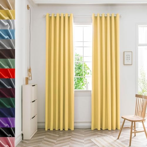 GAIFNAG Total Blackout Curtains 160 x 150 cm Thermal Insulated Solid Eyelet Curtains, Facile da Installare Readymade Curtains Thermal Curtain for Apartment/Hotel Dorm, Yellow