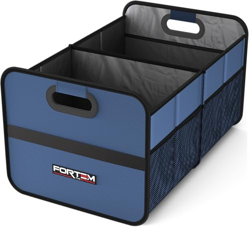 FORTEM Car Boot Organiser, Collapsible Two Compartment Organizer, Foldable SUV & Truck Storage for Car Accessories for Women Men, Non Slip Bottom, Sturdy Side Walls, Strong Handles, 50L