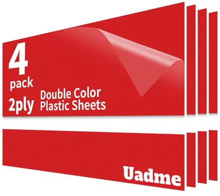 Uadme Feuille Plastique ABS, 30x20cm 1,3mm, 4 Plaques pour Gravure Laser, Plaque Gravée Personnalisée, pour Bureau à Domicile (Blanc sur Rouge)