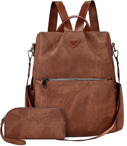 Leathario Rucksakck Damen klein,Veganes Leder Cityrucksack,Rucksackhandtasche Diebstahlsicher,Elegant Tagesrucksack für Büro,Pendeln,Arbeit,Leicht Mittelgroß Backpack Women für Reise, Ausflug Braun