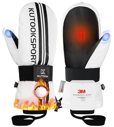 KUTOOK Guantes de Esquí Invierno Térmicos Deportivos Mujer Hombre Impermeable Térmico Impermeables Pantalla Táctil para Esquí Snowboard Patinaje sobre Hielo Senderismo Blanco,M