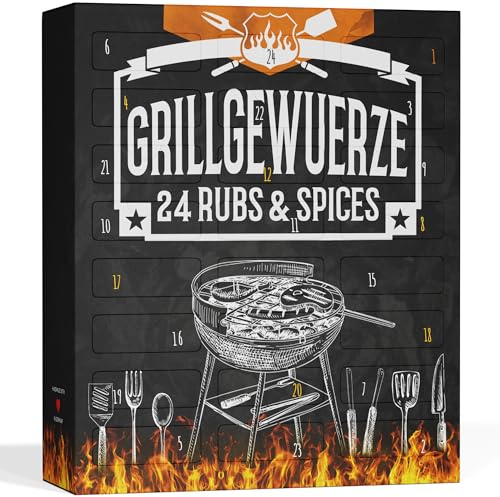 UMBRELLA® Calendario dell’Avvento BIO BBQ 2025 – 24 spezie e miscele premium per appassionati di grigliate, barbecue e buongustai – Con aroma fresco, senza additivi, confezionato a mano in Germania
