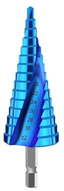 4-32mm Step Drill Bit HSS Titanium Coated Metal Hex Core Drill Bits Sharpener Multifunction Stepped Drilling Conical Woodworking(Blue 4-32mm)