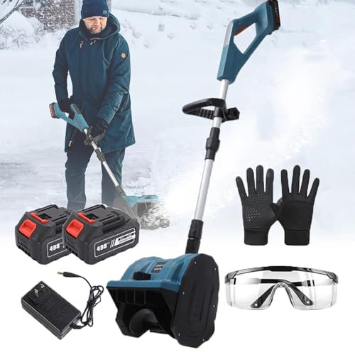 Akku-SchneefräSenschaufel, Zusammenklappbare SchneefräSe, Batteriebetriebener Schneewerfer Mit BüRstenlosem Motor, Richtungsplatte Und Verstellbarem Frontgriff,Blue-2Batteries