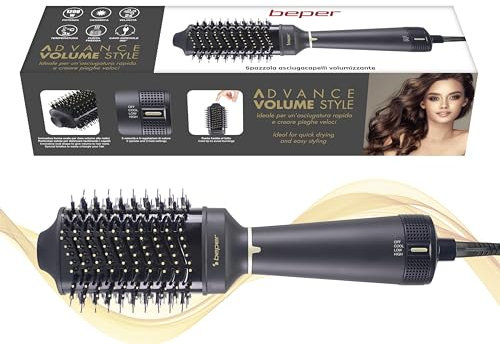 BEPER P301PIS102 Spazzola Asciugacapelli Volumizzante,1200W, Spazzola per Lisciare, Volumizzare e Arricciare, 3 Regolazioni di Temperatura e 2 Velocità, Impugnatura Ergonomica e Cavo Girevole, Nero