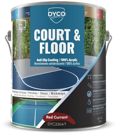 DYCO Court & Floor Anti-Slip Coating - Slip-Resistant Pavement, Cement & Concrete Paint for Pickleball, Tennis & Basketball Courts, Exceeds ADA Standards for Safety Areas (Red Currant, 1 Gallon)