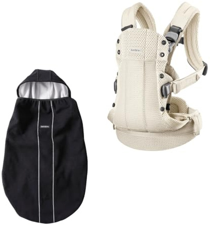 Bundle of BabyBjörn Babytrage Harmony, 3D-Netzstoff, Creme + Bezug für Babytrage, Schwarz
