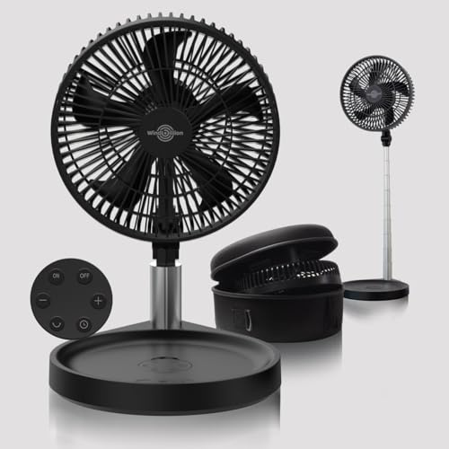 WindBillion Ventilador plegable portátil con batería USB-C, 37 horas de autonomía, mando a distancia, función de banco de energía (negro obsidiana)
