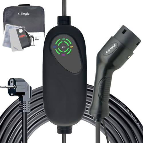 E-S1mple Ladekabel Elektroauto Typ 2 Schuko 10M [8-16A,1-phasig,3,68kW] EV Ladegerät Schuko mit Anzeigeleuchte EV Charger Typ 2 16A Kompatibel mit Allen PHEV/EV