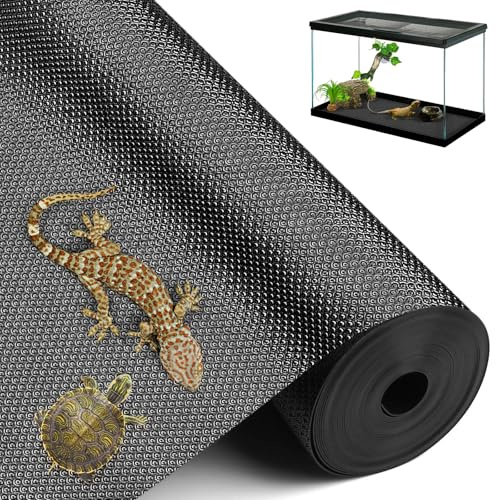 Reptilienteppich, 44,5 × 300 cm Bartdrachen Substrat, Schwarze Schildkröte Einstreu, Wasserdichtes und Rutschfestes Schildkrötensubstrat, Reptilien-Tankfolie für Leopard Gecko, Schlange, Eidechse