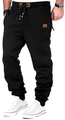 JMIERR Men's Fleece Sweatpants Tapered Joggers Drawstring Waist Athletic Gym Running Workout Track Pants with Zipper Pockets,Black,XL
