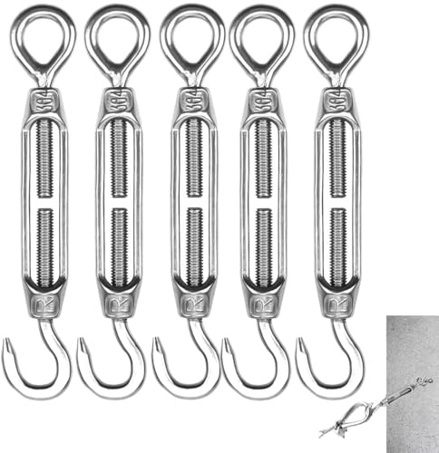5 Piece Set Adjustable Hook and Eye Wire Tensioners Turnbuckles 304 Stainless Steel Rope Tensioner M4 Stainless Steel Heavy Duty Tensioner Set