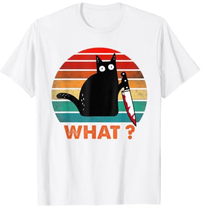 Chat Noir rétro What? Chat meurtrier avec Couteau T-Shirt Graphique avec Valeur
