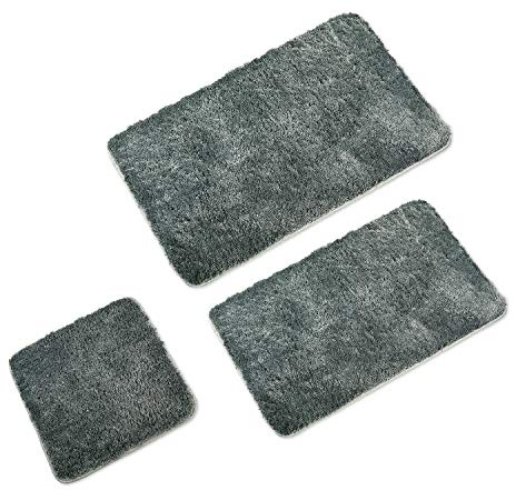 WohnDirect Badezimmerteppich Set 3-teilig, rutschfest & waschbar, Grau