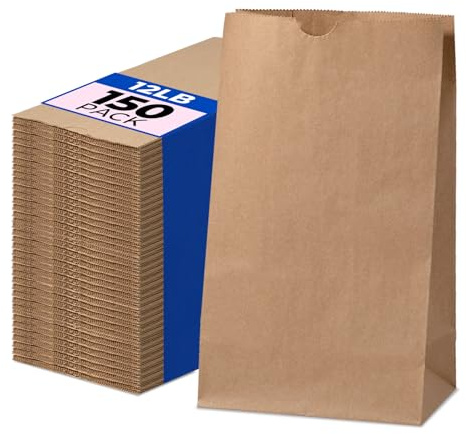 Fit Meal Prep 150 Pack 12 lb Brown Paper Lunch Bags, 13 x 7 x 4.5 Durable Paper Bags Bulk for Packing, Delivery, Take Out, Grocery, Retail Shopping, Premium Kraft Sack for Snacks, Bakery