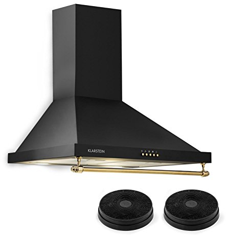 Klarstein Montblanc - Campana extractora de pared y 2 filtros de carbono, 3 niveles, Extracción hasta 610 m³/h, Potencia 165 W, Juego montaje incluido, Ancho 60 cm, Filtro de aluminio, Luz LED, Negro