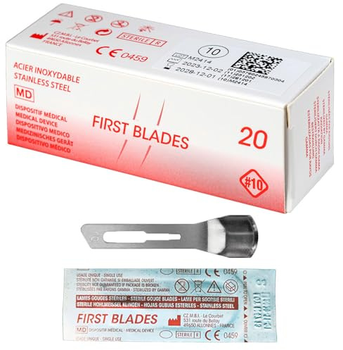 May Set: 20 Hohlmeißelklingen Fig. 10 für Halter Fig. 3 | 20x sterile Klingen aus Karbonstahl für Podologie, passgenau für Aufnahme Nr. 3