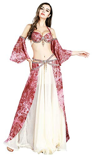ROYAL SMEELA Bauchtanz Kostüm Rock BH und Gürtel Passen Flamenco Chiffon Maxirock Damen Sexy Neckholder BH Schicke Strass Taille Kette Vintage Palace Style Tanz Kleidung Tanz Outfits