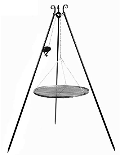CookKing Schwenkgrill Tripod 180cm, Dreibein mit Grillrost und Rolle (Grillrost aus Rohstahl, 60 cm)