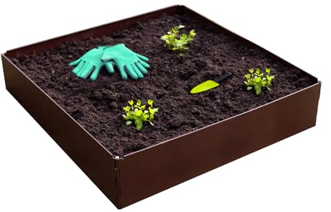 HORNVAL Beetumrandung für Pflanzenzucht aus beschichtetem Stahlblech viereckig | 4 Paneele (Länge 1 m, Höhe 20 cm) und 4 Heringe, Gewicht 15 kg | Matt, in 2 Farben erhältlich | Bronze