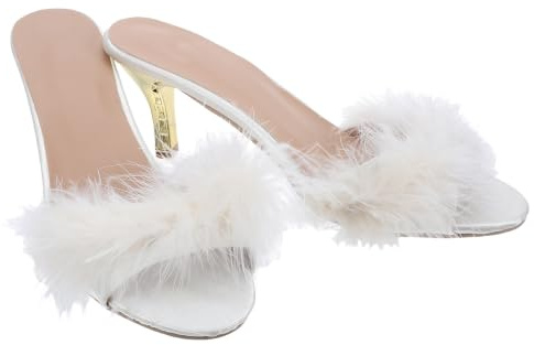 Holibanna Sandali da donna con tacco alto, in finta piuma, con tacco alto, antiscivolo, estivi, chic, da donna, colore bianco, beige, taglia 6US 3. 5UK 36, 5EU
