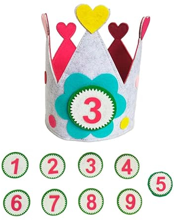 Pandiui23 Corona para cumpleaños y fiestas infantiles, corona rey con muñecos y números del 1 al 9 (A) (corazones)