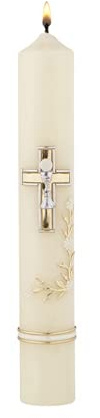 Needzo First Holy Communion Hand Decorated Taper Candle with Chalice, Cross and Host Design, Catholic Gifts for Girls and Boys, Tall Candles Church Supplies, 9.75 Inches