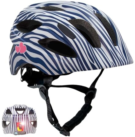 Crazy Safety Cool cykelhjälm för barn | cykelhjälm barn 6–12 år för cykel, skateboard, mountainbike, inlines-skridskor | USB-uppladdningsbart bakljus | justerbar cykelhjälm 54–58 cm (blå/vit)