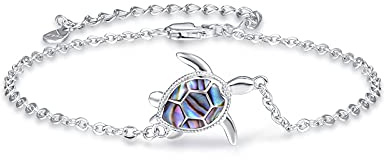 PRAYMOS Meeresschildkröten Armband für Damen Mädchen zierliches silbernes Armband mit Schildkrötenanhänger und Abalone Muschel verstellbar sommerliches Strand Meeresschmuck Geschenk