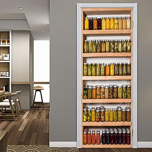 Türtapete selbstklebend TürPoster 3D Bewirken Küchenregal Flasche Tür verschönern mit Türfolie Poster Tapete Abnehmbar Wandtapete für Wohnzimmer Küche Schlafzimmer Badezimmertür 77X200cm