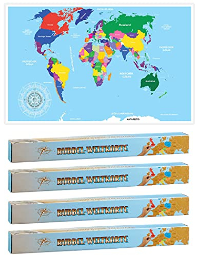 HAC24 Rubbel Weltkarte 52x88 cm Deutsch XXL Länderkarte Rubbelkarte Landkarte Poster Metallic mehrfarbig Political
