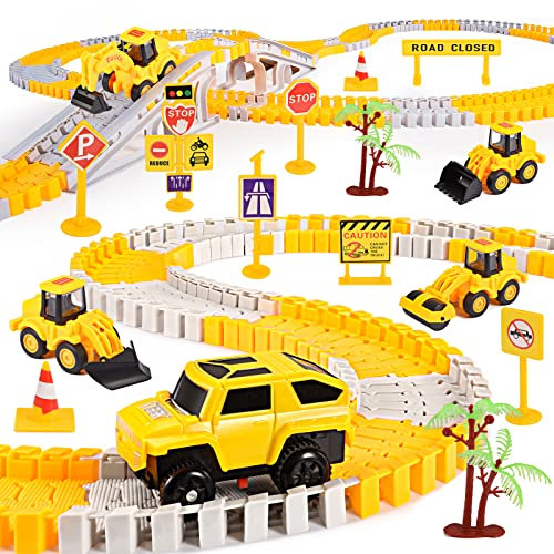 EUTOYZ Toy Cars for 2-10 Year Old Boys,Kids Play Vehicles Construction Toys Boys Digger Car Games Age 2 3 4 5 6 7 8 Easter Gifts Tractor Toys, Yellow-silver, Large Set