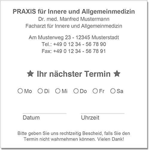 Terminzettel Terminkarten Termine mit Ihrer Adresse personalisiert 10 x 10 cm (weiß) (10000)
